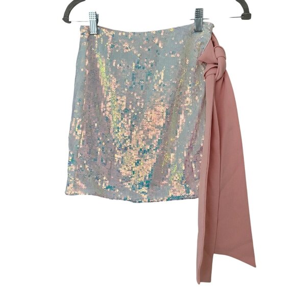 NBD Dresses & Skirts - NBD Loretta Sequin Mini Wrap Skirt Size XXS Pink Silver Lined Fairy Party NWOT